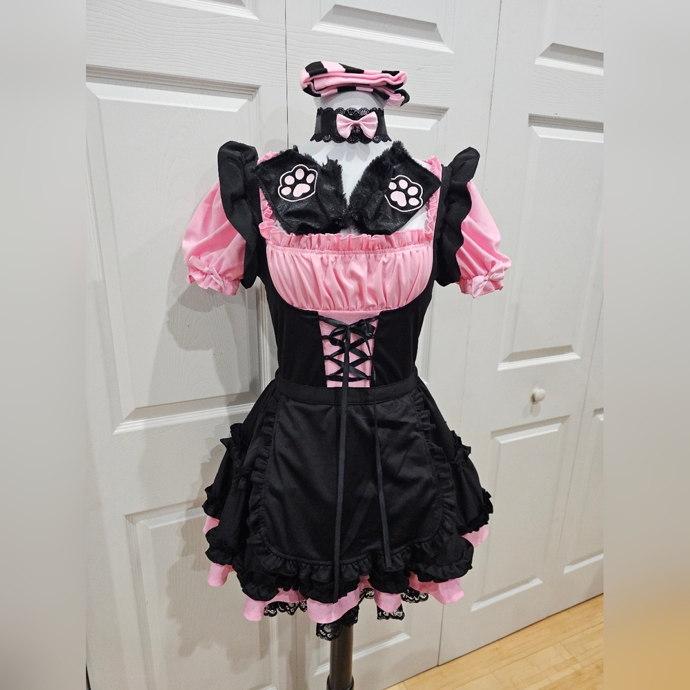Dolls Kill Trickz N Treatz Halloween Pink Black Dress Cutie Kitty Costume Set S
